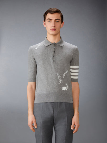 FEATHER INTARSIA 4-BAR POLO LT GREY