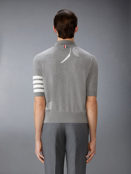 FEATHER INTARSIA 4-BAR POLO LT GREY