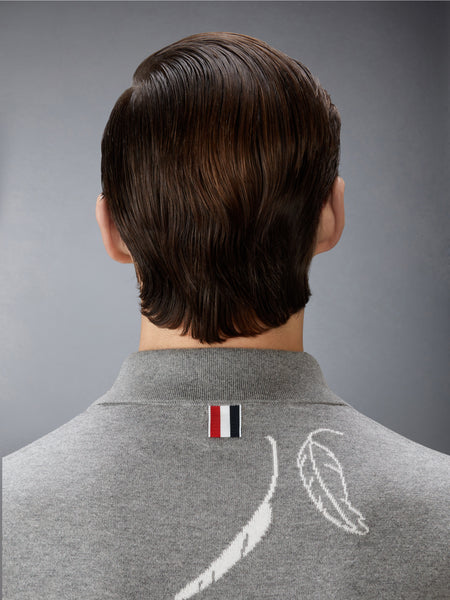 FEATHER INTARSIA 4-BAR POLO LT GREY