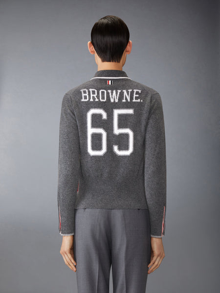 BROWNE 65 JERSEY INTARSIA CASHMERE LONG SLEEVE POLO MED GREY