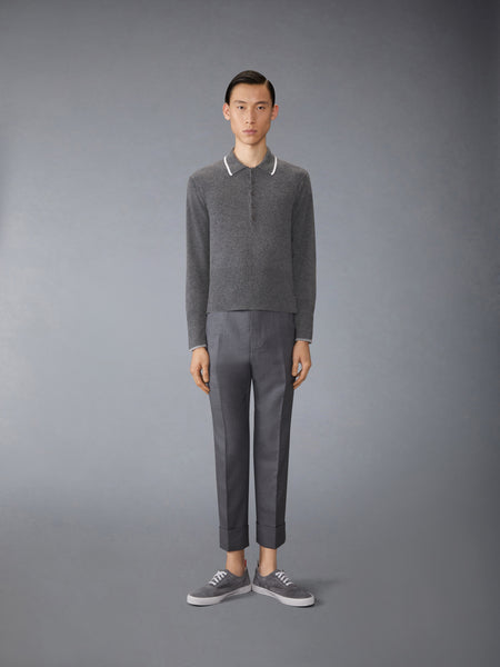 BROWNE 65 JERSEY INTARSIA CASHMERE LONG SLEEVE POLO MED GREY