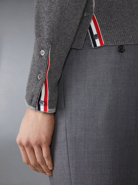 BROWNE 65 JERSEY INTARSIA CASHMERE LONG SLEEVE POLO MED GREY