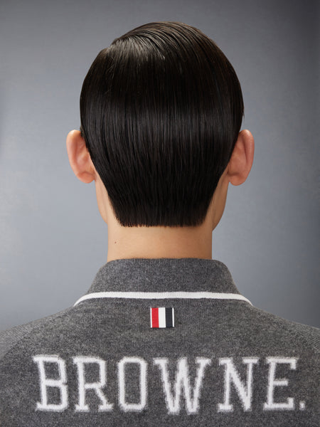 BROWNE 65 JERSEY INTARSIA CASHMERE LONG SLEEVE POLO MED GREY