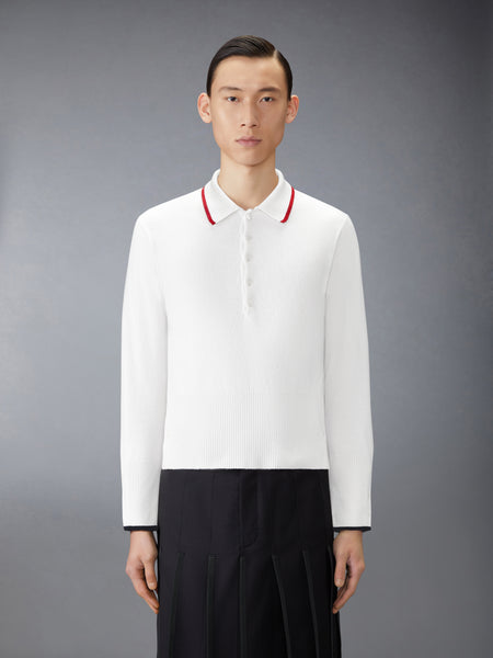 BROWNE 65 JERSEY INTARSIA CASHMERE LONG SLEEVE POLO WHITE