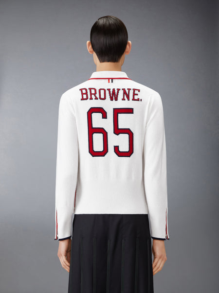 BROWNE 65 JERSEY INTARSIA CASHMERE LONG SLEEVE POLO WHITE