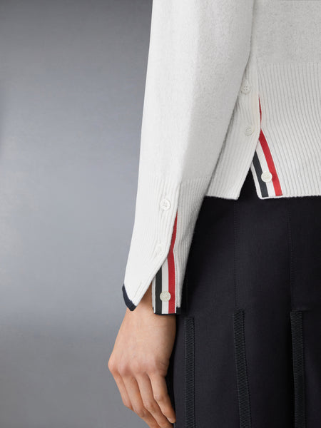 BROWNE 65 JERSEY INTARSIA CASHMERE LONG SLEEVE POLO WHITE