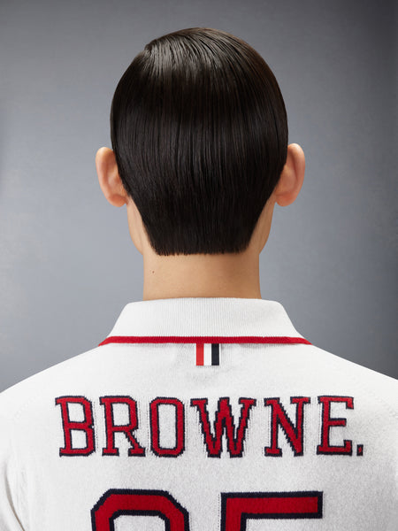 BROWNE 65 JERSEY INTARSIA CASHMERE LONG SLEEVE POLO WHITE