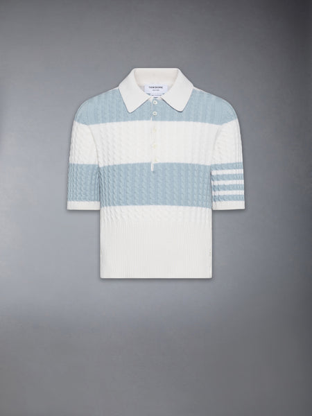 CASHMERE BABY CABLE STITCH 4-BAR RUGBY STRIPE POLO LIGHT BLUE/WHITE