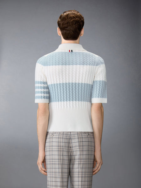 CASHMERE BABY CABLE STITCH 4-BAR RUGBY STRIPE POLO LIGHT BLUE/WHITE