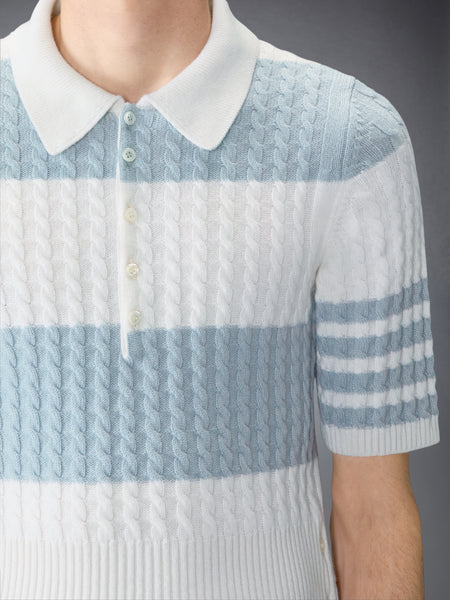 CASHMERE BABY CABLE STITCH 4-BAR RUGBY STRIPE POLO LIGHT BLUE/WHITE