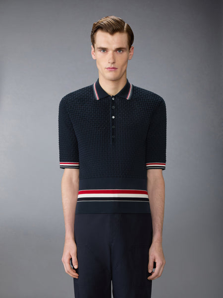 FLOAT RIPPLE STITCH RWB STRIPE POLO NAVY