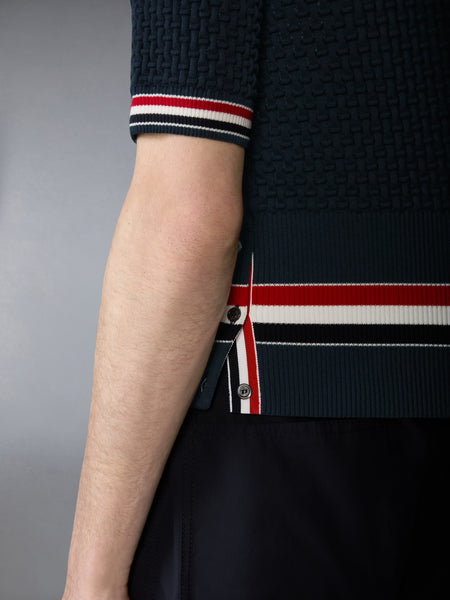 FLOAT RIPPLE STITCH RWB STRIPE POLO NAVY