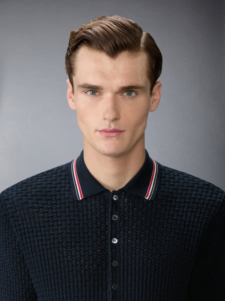 FLOAT RIPPLE STITCH RWB STRIPE POLO NAVY
