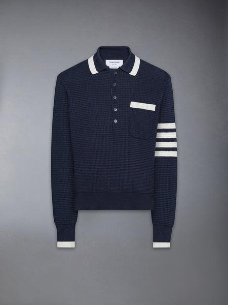 TEXTURED STITCH 4-BAR RELAXED LONG SLEEVE POLO DARK BLUE