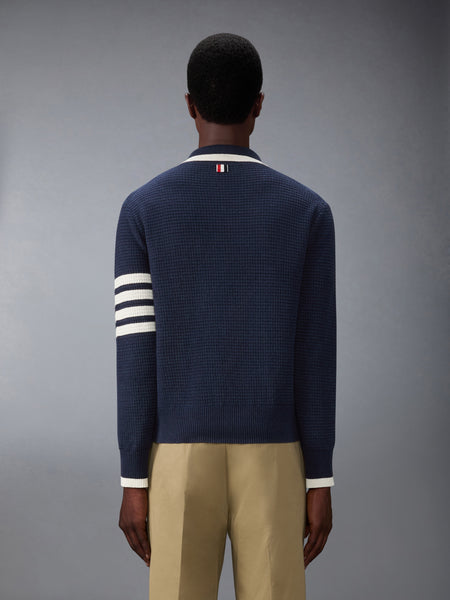 TEXTURED STITCH 4-BAR RELAXED LONG SLEEVE POLO DARK BLUE
