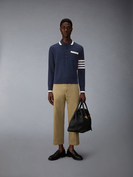 TEXTURED STITCH 4-BAR RELAXED LONG SLEEVE POLO DARK BLUE