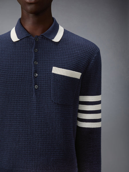 TEXTURED STITCH 4-BAR RELAXED LONG SLEEVE POLO DARK BLUE