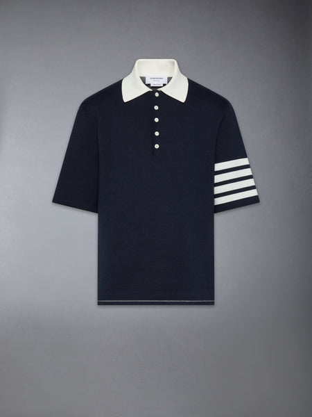 CREST INTARSIA JACQUARD 4-BAR RUGBY FIT POLO NAVY