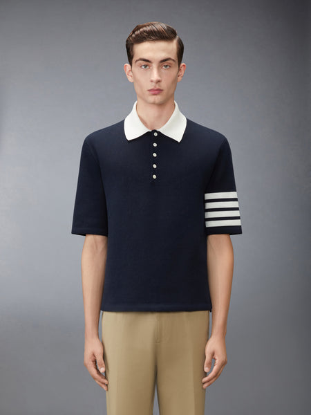 CREST INTARSIA JACQUARD 4-BAR RUGBY FIT POLO NAVY
