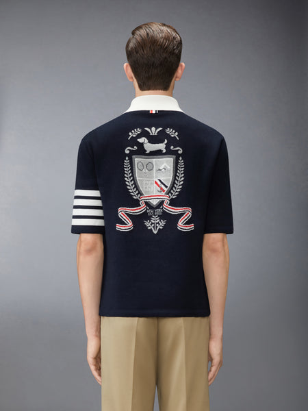 CREST INTARSIA JACQUARD 4-BAR RUGBY FIT POLO NAVY
