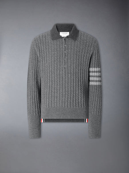 BABY CABLE STITCH 4-BAR LONG SLEEVE POLO TONAL GREY