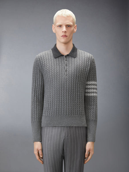 BABY CABLE STITCH 4-BAR LONG SLEEVE POLO TONAL GREY