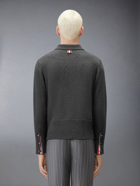 BABY CABLE STITCH 4-BAR LONG SLEEVE POLO TONAL GREY