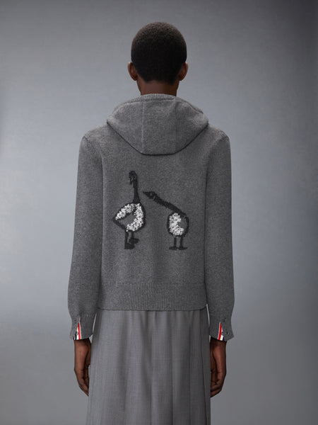 GEESE INTARSIA MERINO WOOL HOODIE MEDIUM GREY