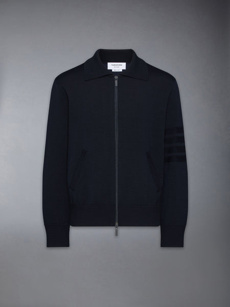 MERINO WOOL DOUBLE FACE 4-BAR ZIP UP CARDIGAN NAVY