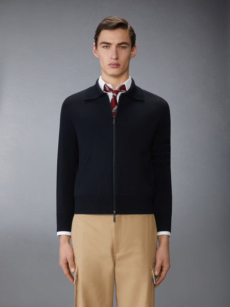 MERINO WOOL DOUBLE FACE 4-BAR ZIP UP CARDIGAN NAVY