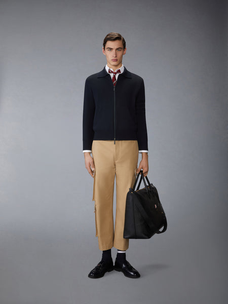 MERINO WOOL DOUBLE FACE 4-BAR ZIP UP CARDIGAN NAVY