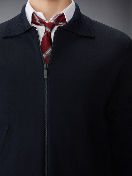 MERINO WOOL DOUBLE FACE 4-BAR ZIP UP CARDIGAN NAVY