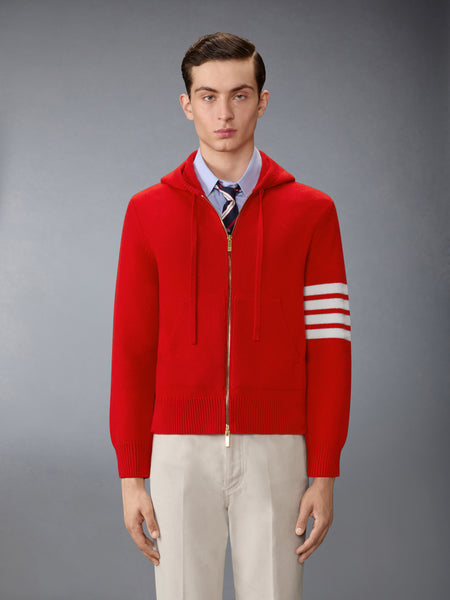 HECTOR INTARSIA MERINO ZIP UP HOODIE RED