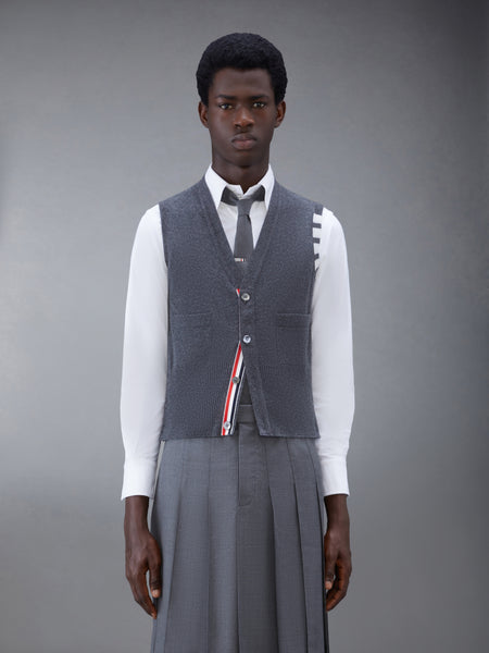 CLASSIC CASHMERE 4-BAR V-NECK CARDIGAN VEST DARK GREY