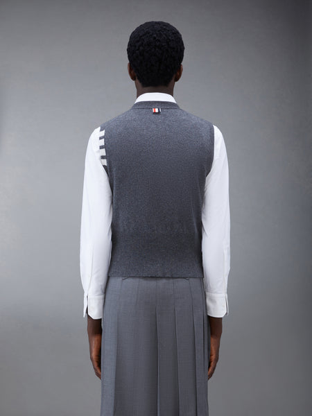 CLASSIC CASHMERE 4-BAR V-NECK CARDIGAN VEST DARK GREY