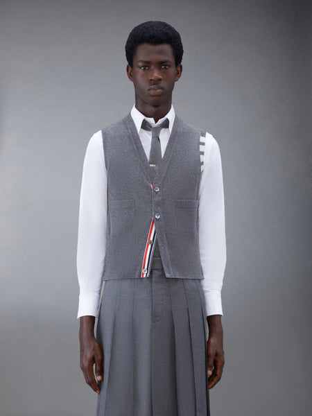 CLASSIC CASHMERE 4-BAR V-NECK CARDIGAN VEST MED GREY