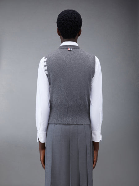 CLASSIC CASHMERE 4-BAR V-NECK CARDIGAN VEST MED GREY
