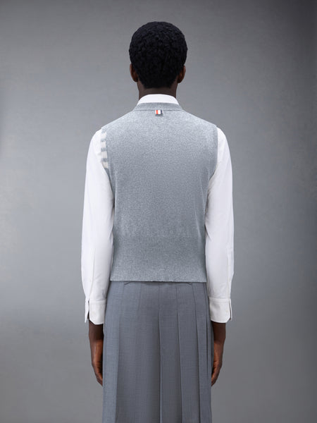 CLASSIC CASHMERE 4-BAR V-NECK CARDIGAN VEST LT GREY