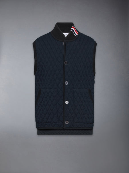 MERINO WOOL INTARSIA JACQUARD WORK VEST NAVY