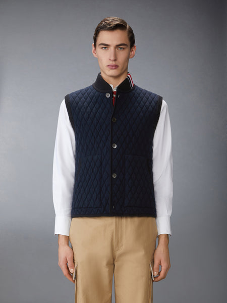 MERINO WOOL INTARSIA JACQUARD WORK VEST NAVY
