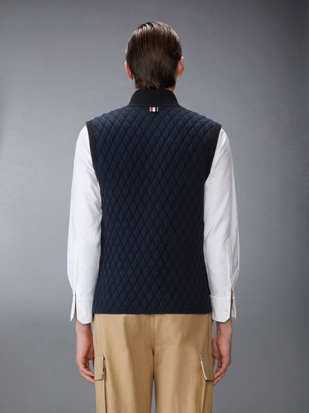 MERINO WOOL INTARSIA JACQUARD WORK VEST NAVY
