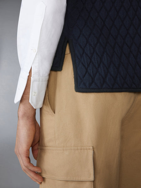 MERINO WOOL INTARSIA JACQUARD WORK VEST NAVY