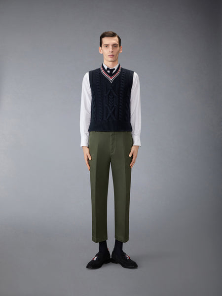 ARAN CABLE STITCH MERINO WOOL VEST NAVY