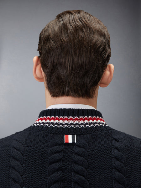 ARAN CABLE STITCH MERINO WOOL VEST NAVY