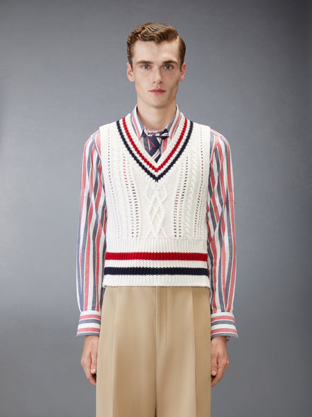 CHUNKY CASHMERE RWB STRIPE VEST WHITE