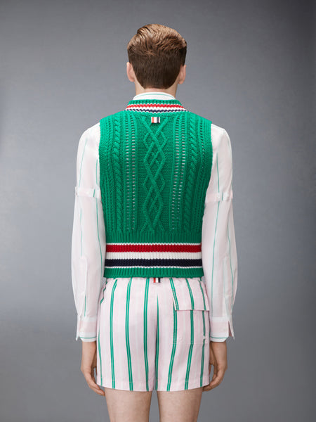 CHUNKY CASHMERE RWB STRIPE VEST MED GREEN