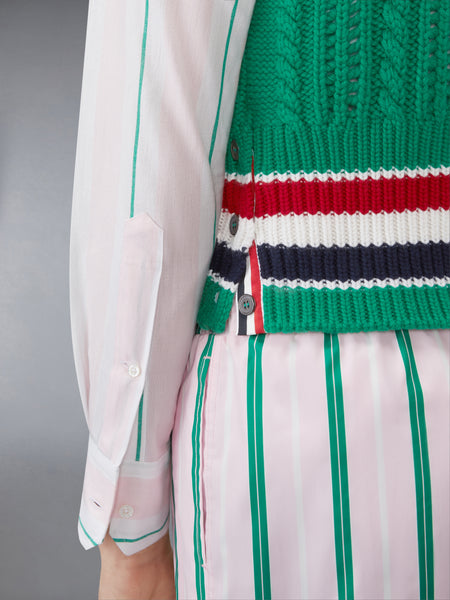 CHUNKY CASHMERE RWB STRIPE VEST MED GREEN