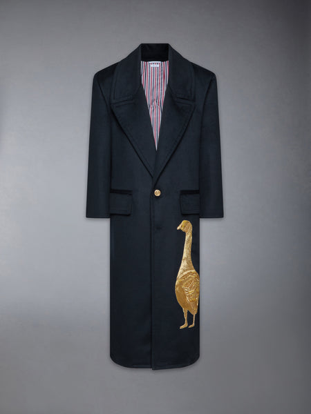 CASHMERE EMBROIDERED APPLIQUE OVERCOAT NAVY