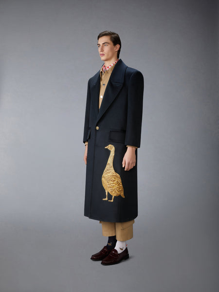 CASHMERE EMBROIDERED APPLIQUE OVERCOAT NAVY