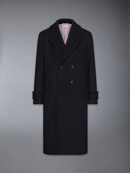 KNIT SHAWL COLLAR MELTON OVERCOAT BLACK